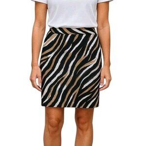 Talbots Skirt Size 10 Black Tan White Animal Print Back Zip Cotton Blend Lined